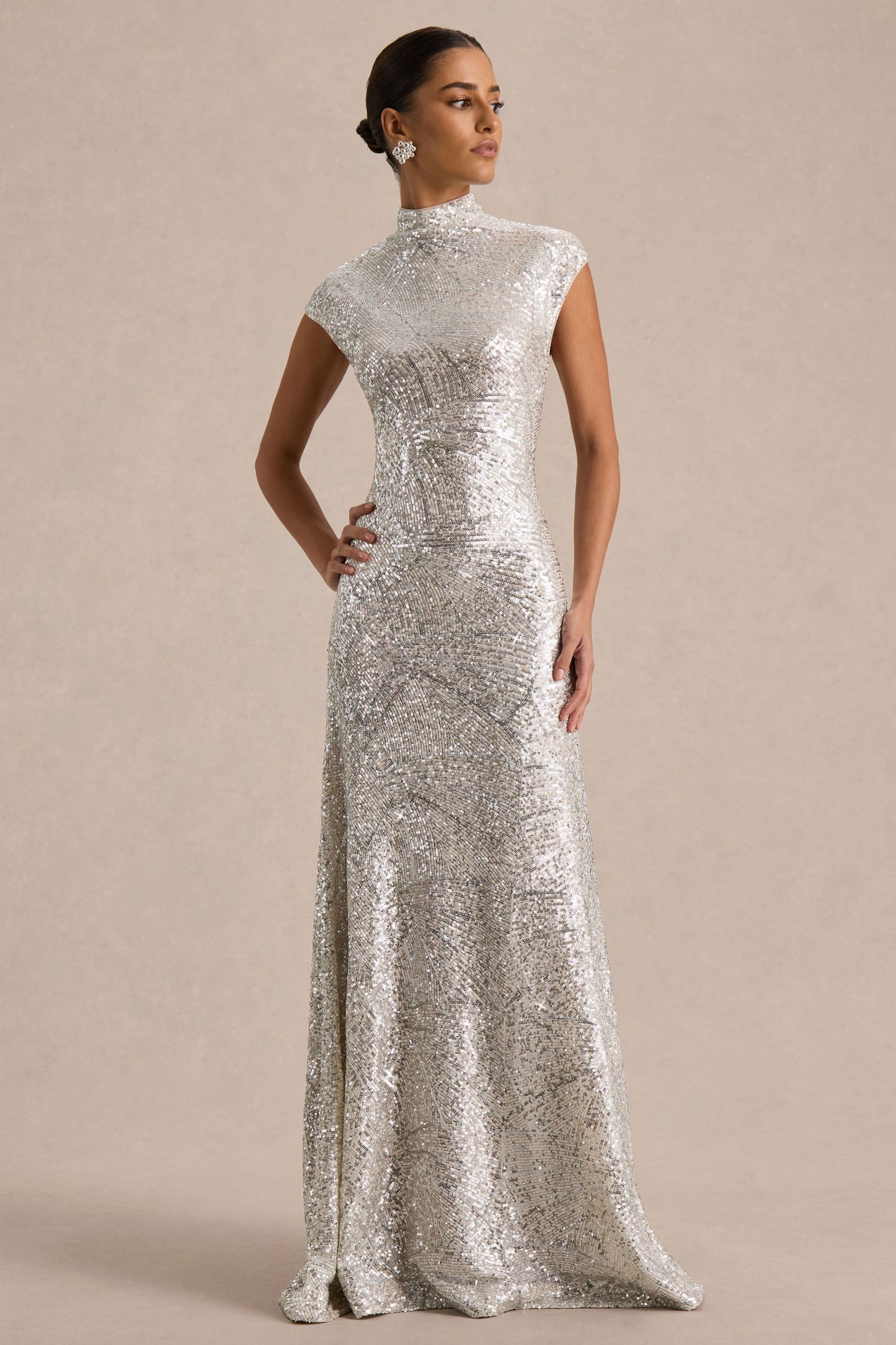 Cecy Silver Sequin Maxi Dress