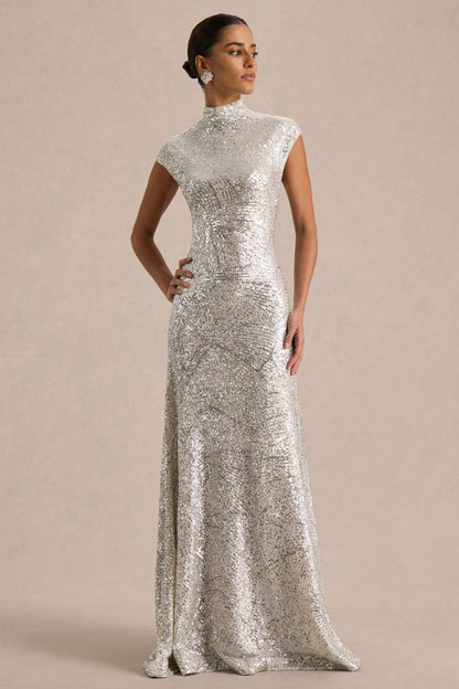 Cecy Silver Sequin Maxi Dress