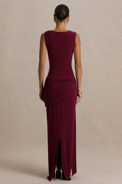 Arabella Burgundy High-Neck Maxi Dress