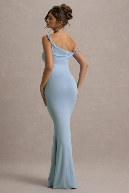 Lita Twisted Asymmetric Maxi Dress in Powder Blue