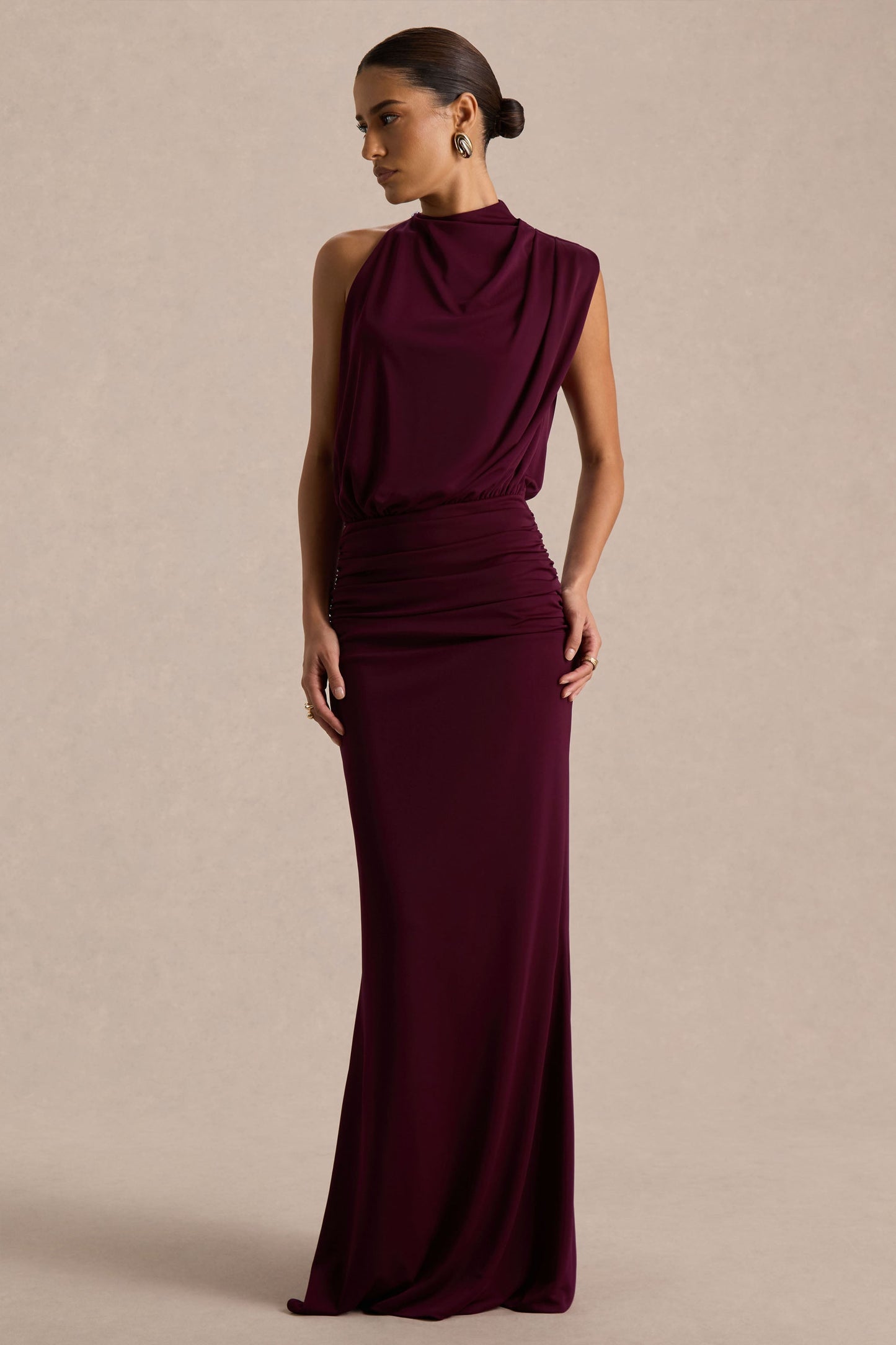 Umaira Burgundy High-Neck Maxi Dress