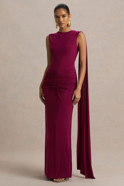 Margot Burgundy Boat-Neck Maxi Dress