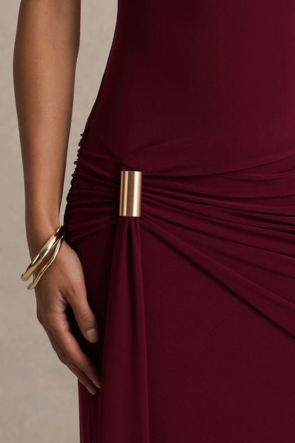 Arabella Burgundy High-Neck Maxi Dress