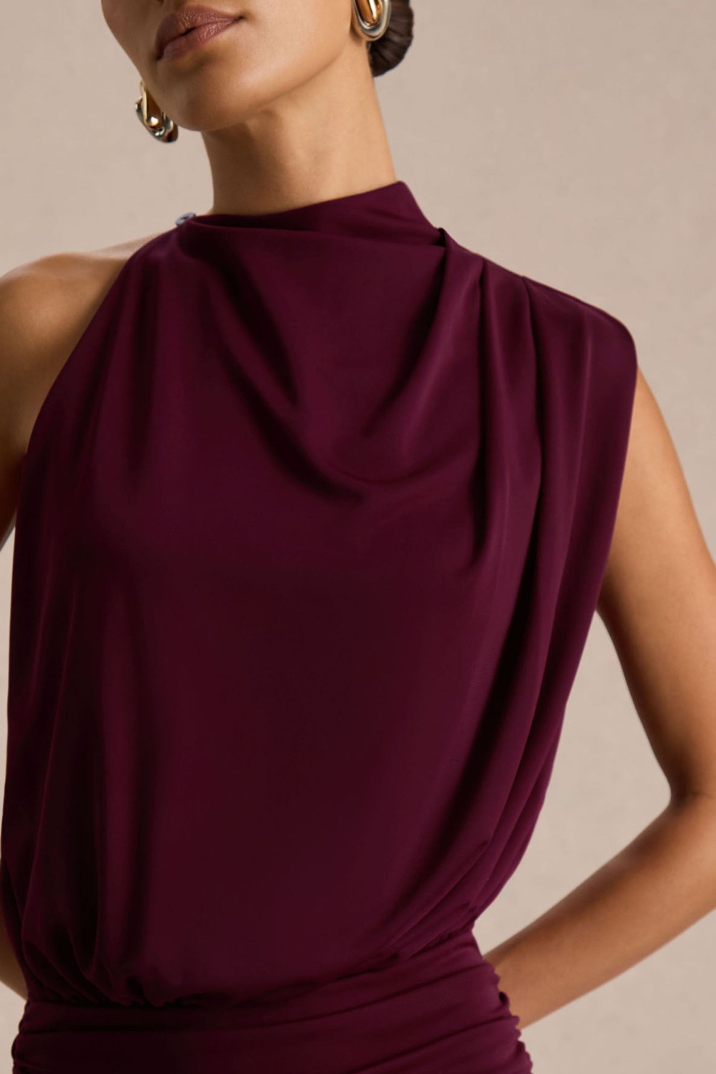 Umaira Burgundy High-Neck Maxi Dress