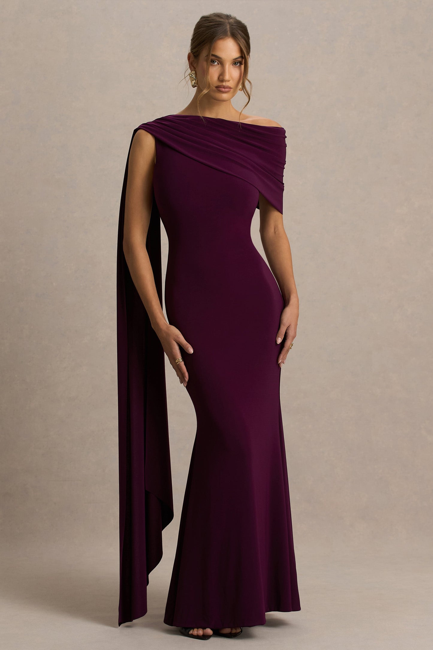 Tiana Draped Maxi Dress in Dark Plum