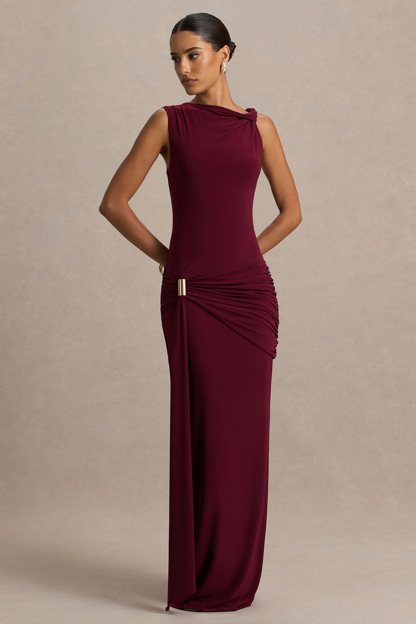 Arabella Burgundy High-Neck Maxi Dress