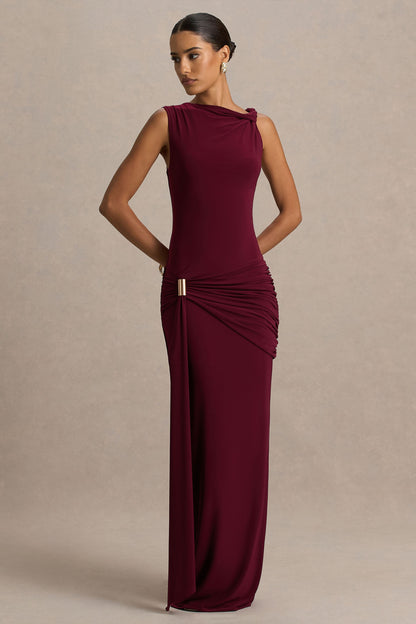 Arabella Burgundy High-Neck Maxi Dress