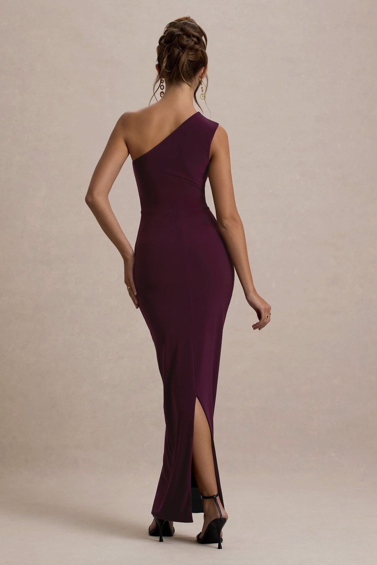 Dalarie One-Shoulder Gathered Maxi Dress in Port