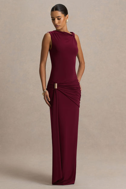 Arabella Burgundy High-Neck Maxi Dress