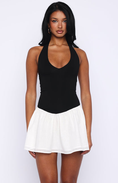 Valentina Halter Neck Mini Dress in Black & White