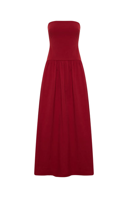 Valentina Silk Maxi Dress in Burgundy