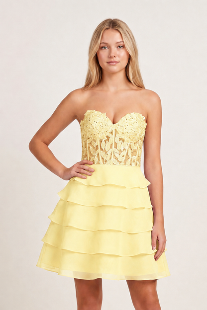 Delphine Tiered Corset Homecoming Dress